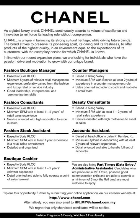 chanel hamburg jobs|chanel job description.